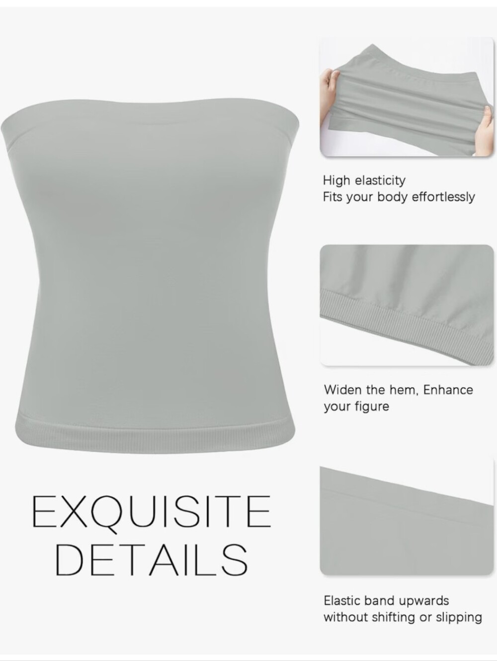 3pk. Tube Tops - Black, White & Light Gray - Picture 5 of 8